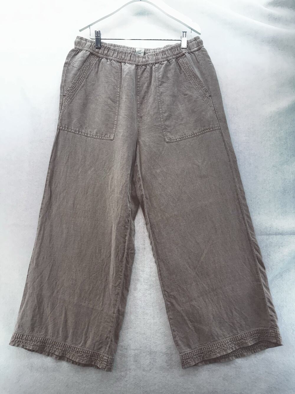 Joie Wide Leg Pull On Elastic Waist Pants Pale Pink Linen Blend Medium
